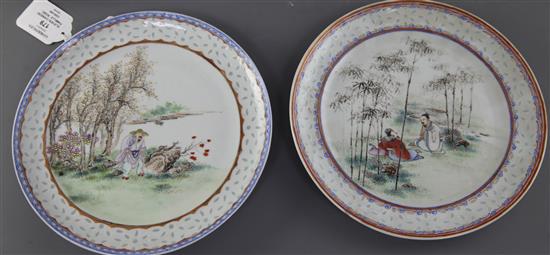 Six unusual Chinese famille rose rice-grain bordered plates, Guangxu period (1875-1908), 22.5cm